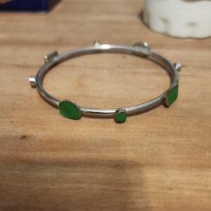 #16Green Silver Bangle Bracelet